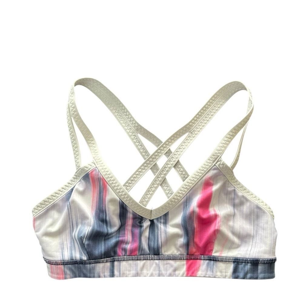 lululemon athletica White Sports Bra with Pink and Navy Accents size 6 (13”p2p)